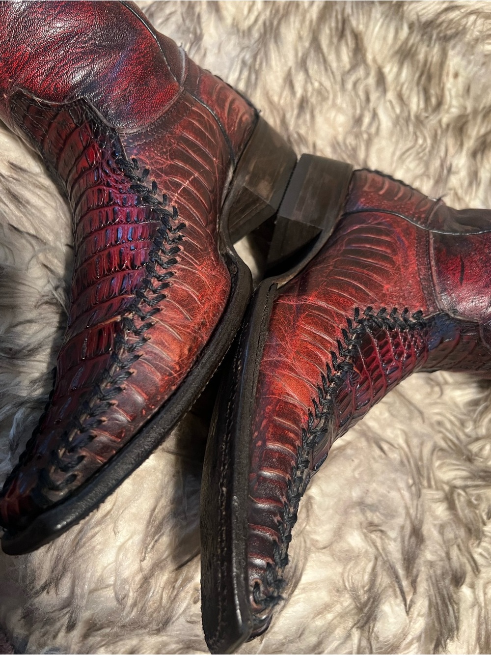 Men's Burgundy Exotic Leather Cowboy Boots size 26 Mex - 7 US - Picture 4 of 16